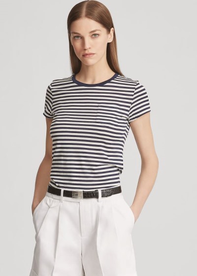 T Shirt Ralph Lauren Striped Crewneck Pocket Mulher 17985-KXST